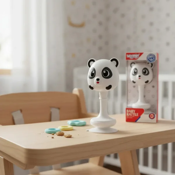 Sonajero Bebe Para Mesa Con Sopapa Base Ventosa Didactico Blanco Panda