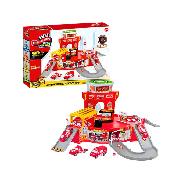 Pista Estación Bomberos Expreso Polar Rojo 2 Niveles Con 4 Vehículos