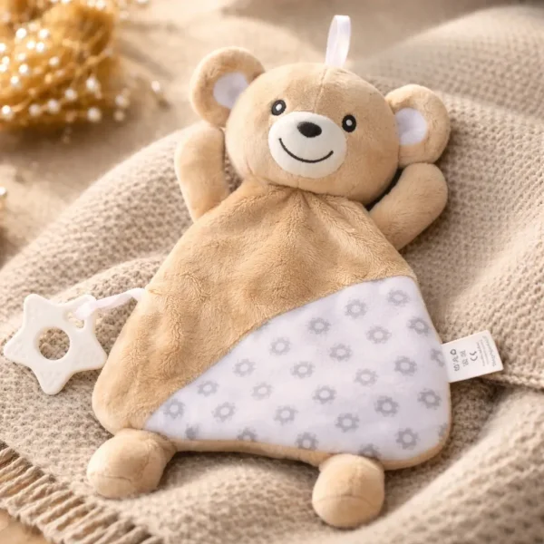 Peluche Apego Osito Sonajero Mordillo Bebé 30cm Super Suave Marrón Claro