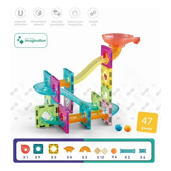 Bloques Magneticos 47 Piezas Laberinto De Bolitas Para Armar Multicolor