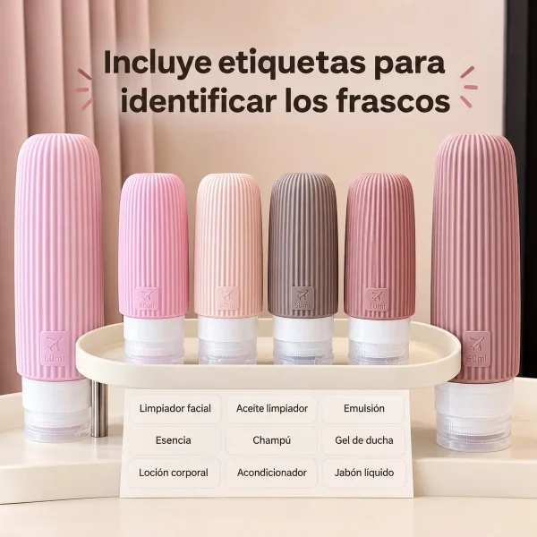 Set X 4 Frascos Silicona Viaje Avion Envases Recargables Multicolor Lisa