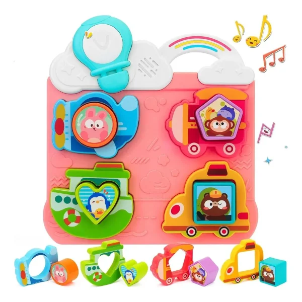 Tablero Interactivo Encastre Bebé Montessori Luz Sonido Rosa