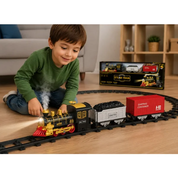 Tren A Vapor Retro Eléctrico Con Humo Real Luz Sonido + Vías