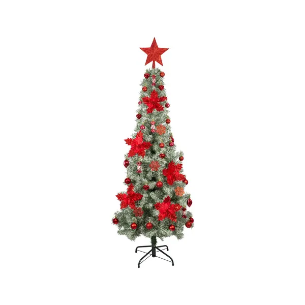 Arbol De Navidad Decorado Slim Nevado 1,80m + Kit Decoracion