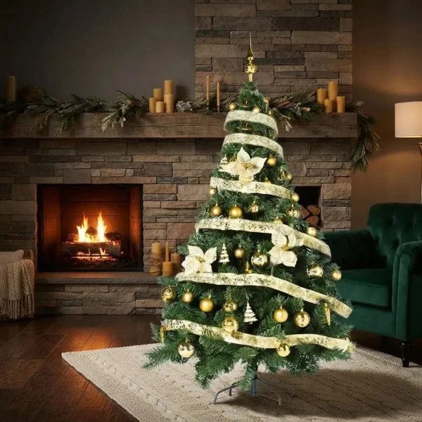 Árbol De Navidad Montañes Deluxe 1.80mts Decorado Oro Color Verde/oro