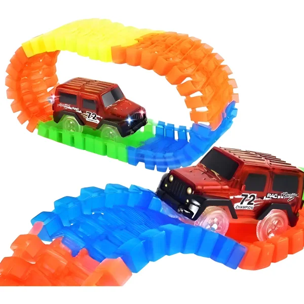 Pista Luminosa Flexible 80 Piezas Con Auto Luminoso Color Azul