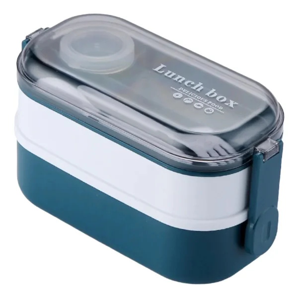 Lunchera Vianda Hermética 2 Pisos Con Cubiertos Verde Verde