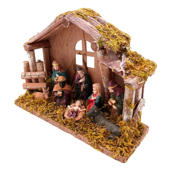 Pesebre Navideño Expreso Polar 8 Figuras Cerámica Madera 20x15.5x7cm
