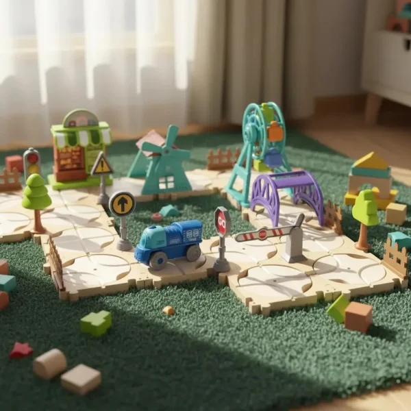 Pista Tren Eléctrico Puzzle 65 Piezas Diy Armable Niños Tren Beige