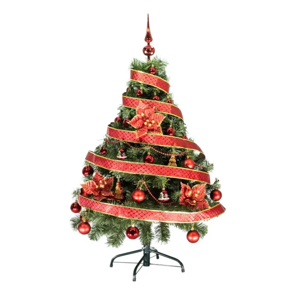 Arbol Navidad Tronador De Lujo 1,20mts + Kit 30 Adornos Rojo