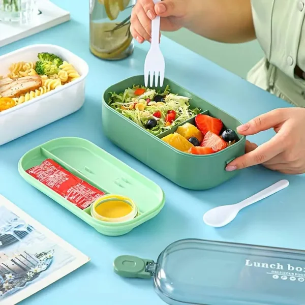 Lunchera Vianda Hermética 2 Pisos Con Cubiertos Verde Verde