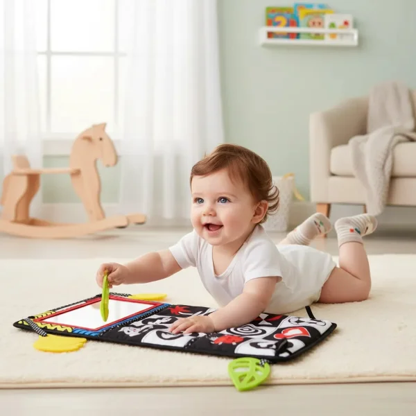 Juguete Montessori Bebe Libro Tela Tummy Time Espejo