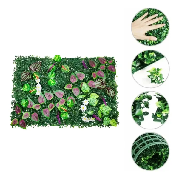 Panel Jardín Vertical Artificial Con Plantas Flores Deco X10 Verde
