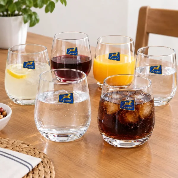 Set X6 Vasos Vidrio Whisky Tragos Sin Pie Transparente 385ml Transparente