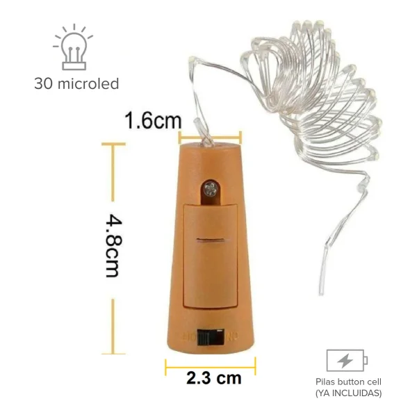 Tira De Luces Alambre Led 3mt Corcho X10u Botella Decoracion