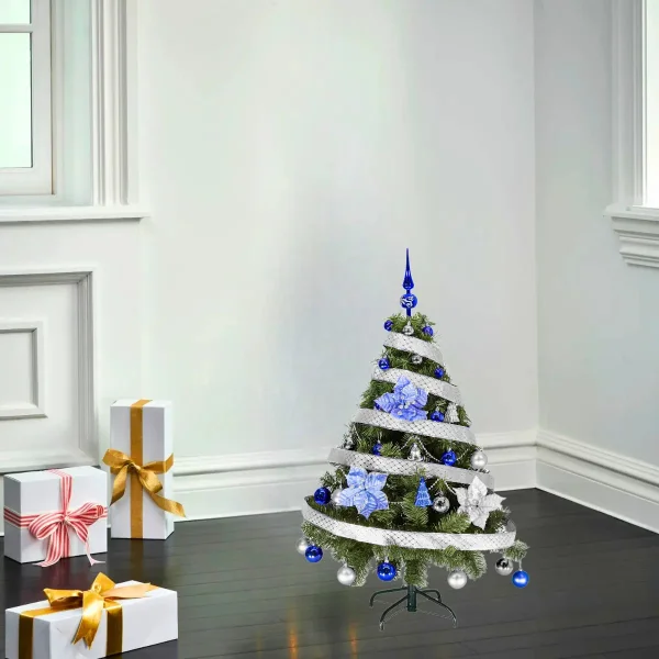 Arbol Navidad Tronador Verde 1,20 + Kit 30 Azul Plata