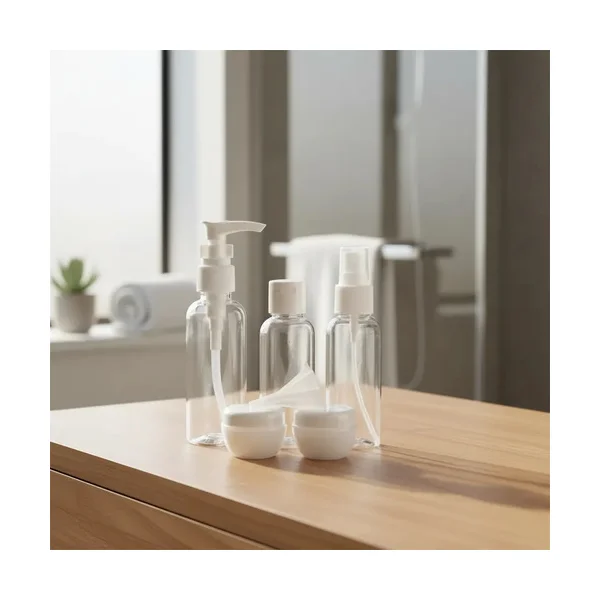 Kit Neceser Frascos De Viaje Avión Envases Recargables X5 Blanco Liso