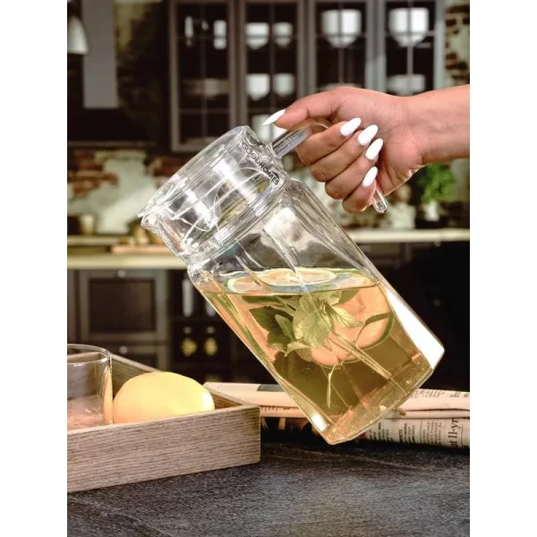 Jarra De Vidrio Con Manija 1.4 Litros Con Tapa Acrílico Transparente