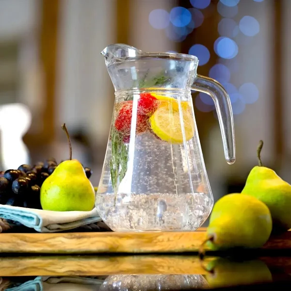 Jarra Vidrio Lisa Con Tapa 1.3 Litros Agua Jugo Transparente Transparente