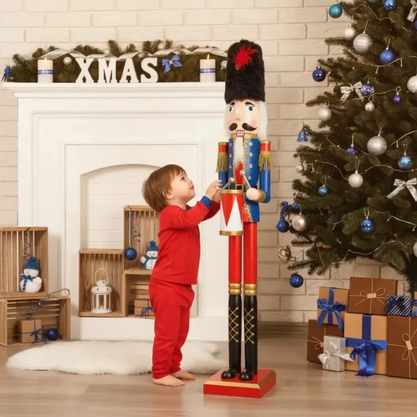 Cascanueces Navideño Gigante Soldado Rey Madera 1 Metro Rojo