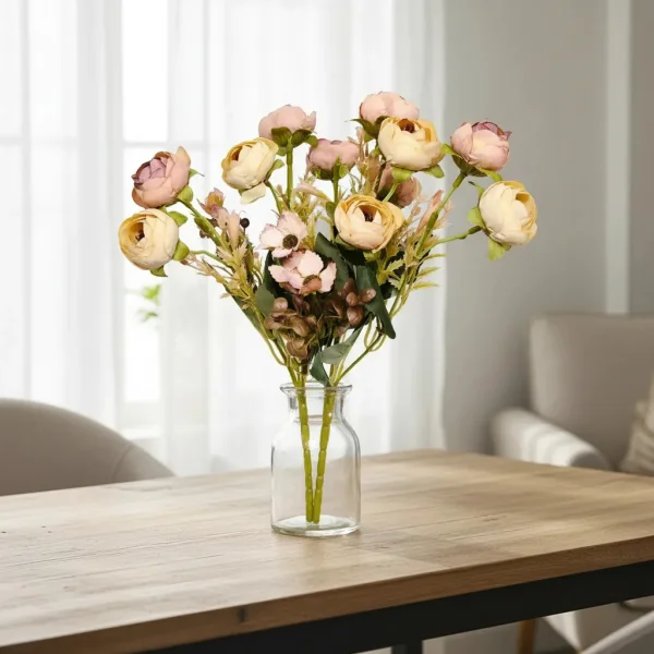 Ramo Flores Artificiales Peonías Mini 30cm Deco Vintage Rosa