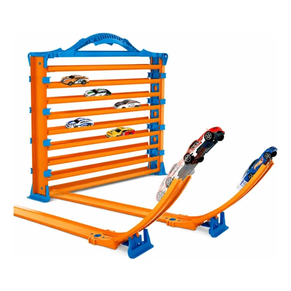 Pista Transportador + 5 Autos Garaje Loop Rampas 3en1 Niños Naranja