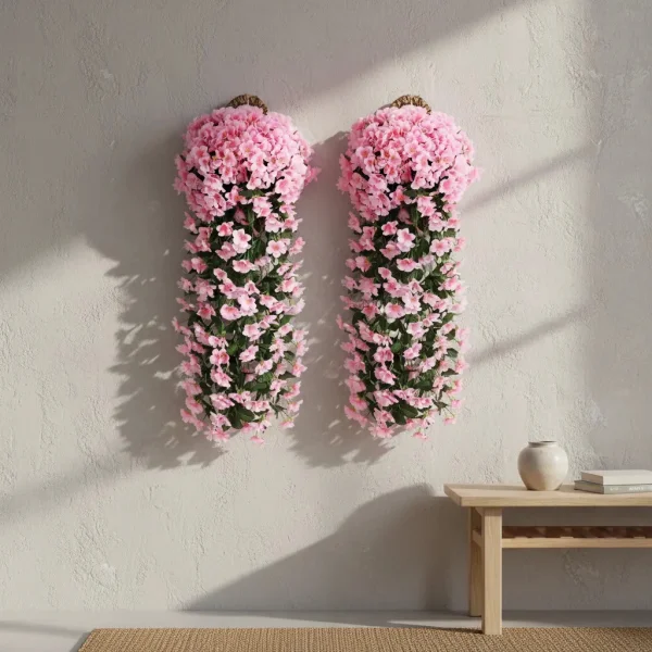 Ramo Flor Planta Colgante Pack X2 Jardin Artificial Interior Rosa