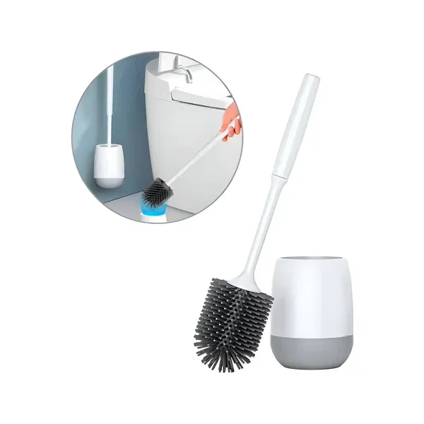 Cepillo Escobilla Baño Inodoro De Silicona Pared O Apoyo Blanco
