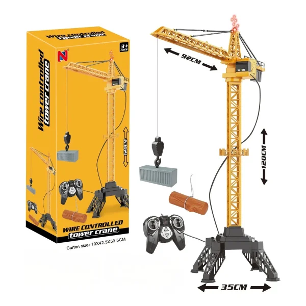 Grúa Torre Control Remoto Cable 120cm Gira 360° Luz Juguete Naranja