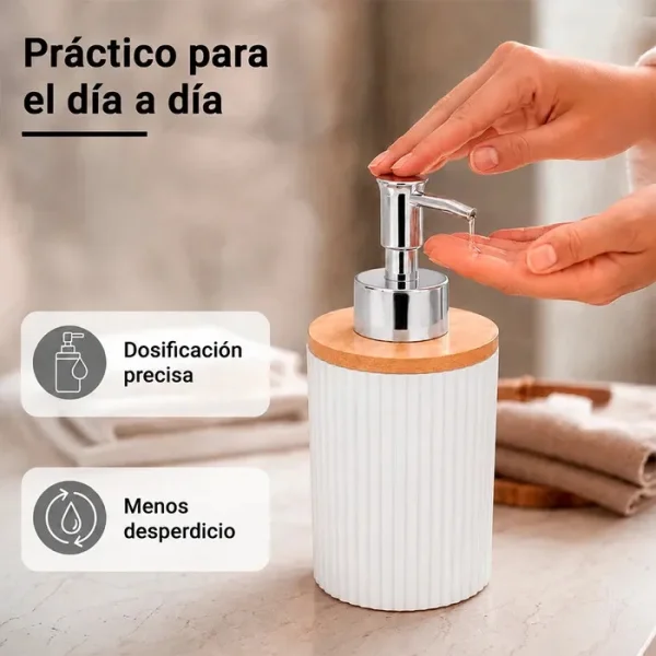 Kit Accesorios Baño 3 Piezas Dispenser Jabonera Bambú Blanco