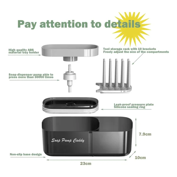 Organizador Dispenser Bacha 3 En 1 Escurridor Cocina Esponja Negro