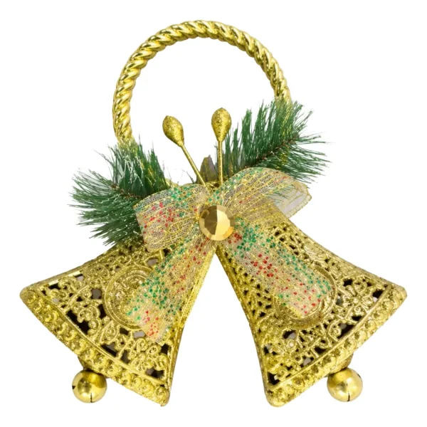 Adorno Campanas Navideña Decorativa Árbol Puerta Oro 18x18cm Dorado