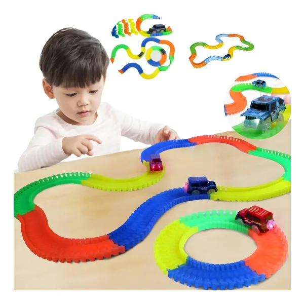 Pista Luminosa Flexible 80 Piezas Con Auto Luminoso Color Azul