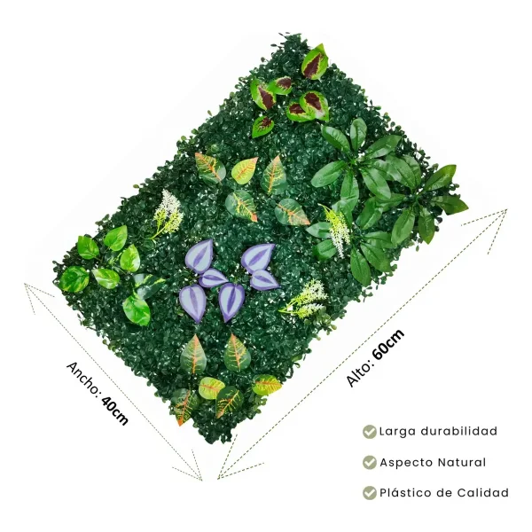 Jardín Vertical X10 Muro Artificial Flores Deco Hogar 40x60 Verde