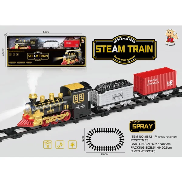 Tren A Vapor Retro Eléctrico Con Humo Real Luz Sonido + Vías