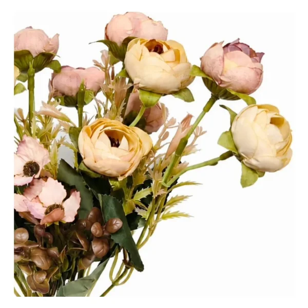 Ramo Flores Artificiales Peonías Mini 30cm Deco Vintage Rosa