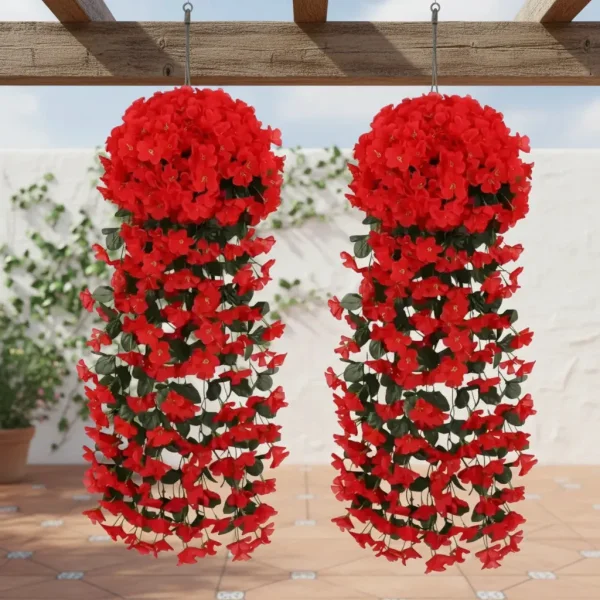 Ramo Flor Planta Colgante Pack X2 Jardin Artificial Interior Rojo