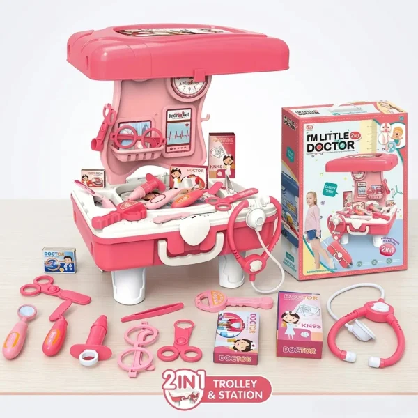 Valija Maletín Doctor Infantil Con Ruedas Set Juego De Rol Rosa