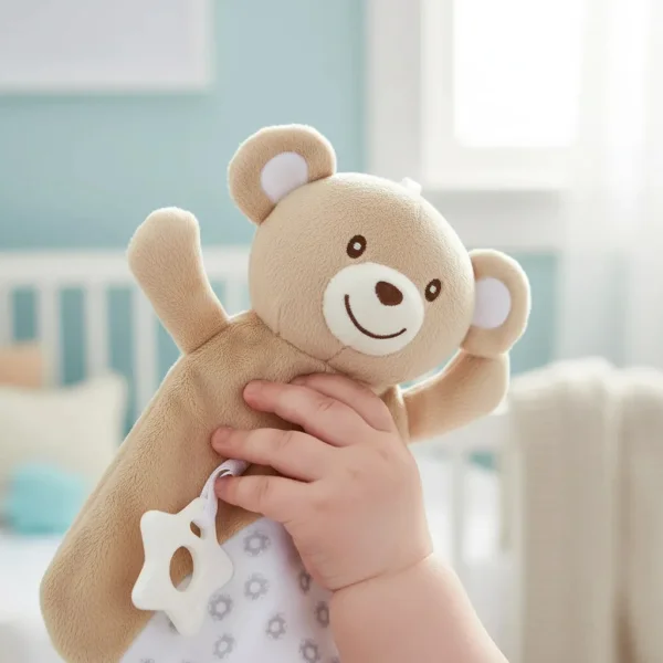 Peluche Apego Osito Sonajero Mordillo Bebé 30cm Super Suave Marrón Claro