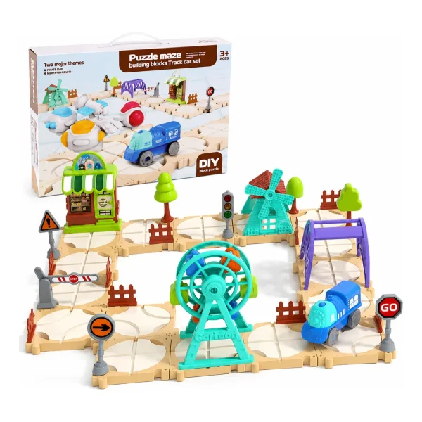 Pista Tren Eléctrico Puzzle 65 Piezas Diy Armable Niños Tren Beige