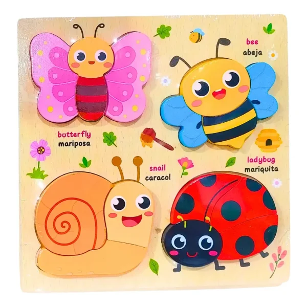 Juego De Encastre Rompecabezas 3d Madera Didáctico Niños Insectos