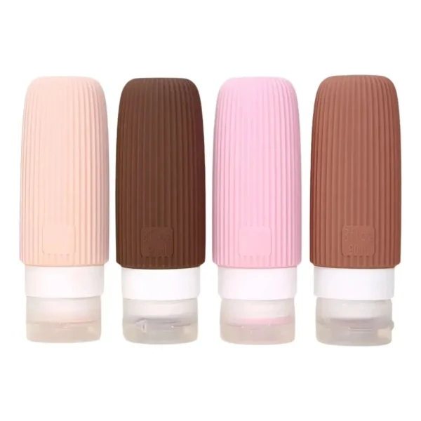Set X 4 Frascos Silicona Viaje Avion Envases Recargables Multicolor Lisa