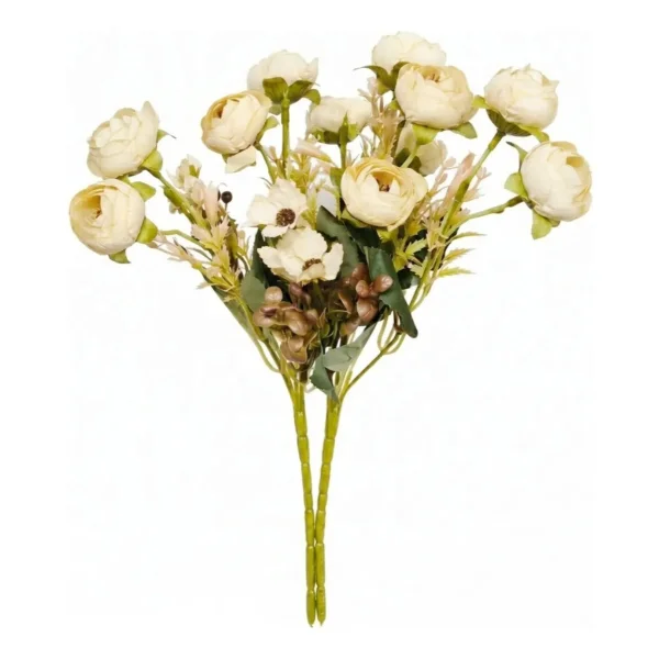 Ramo Flores Artificiales Peonías Mini 30cm Deco Vintage Blanco
