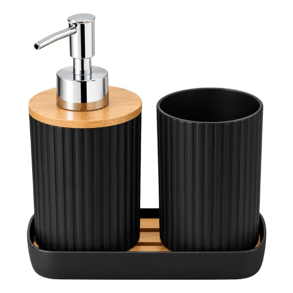 Set Accesorios Para Baño 3 Piezas Bambú Dispenser Jabonera Negro