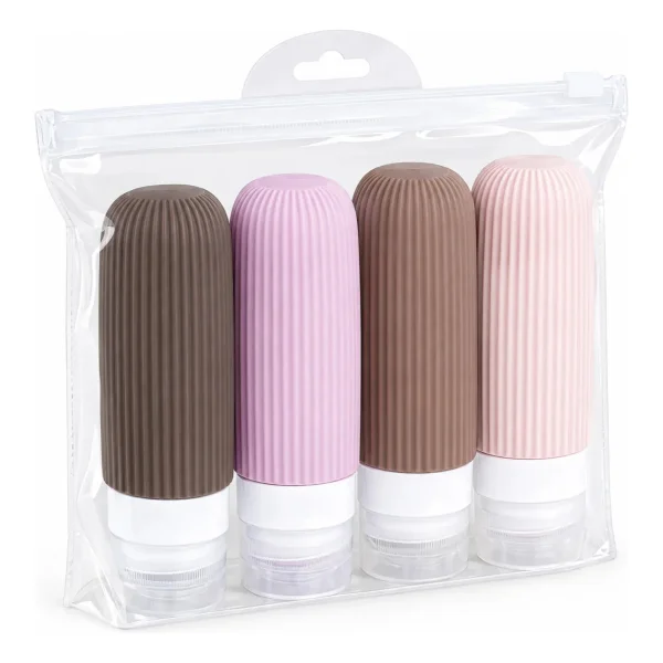 Set X 4 Frascos Silicona Viaje Avion Envases Recargables Multicolor Lisa