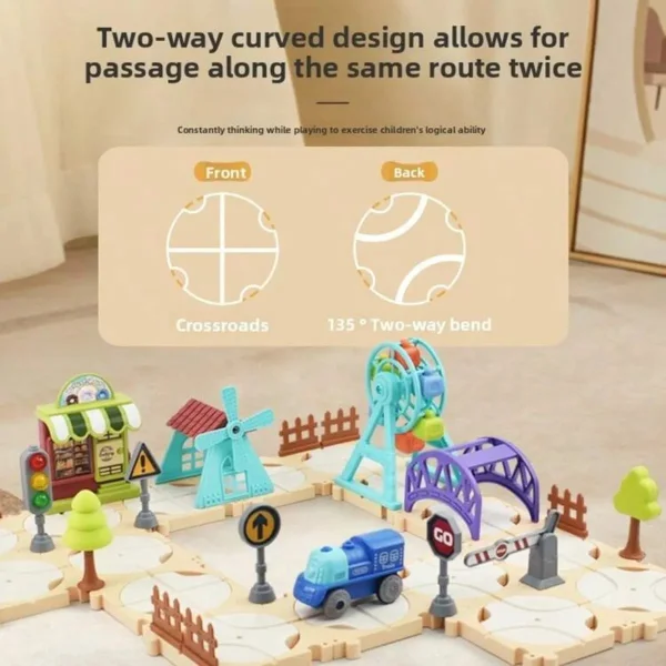 Pista Tren Eléctrico Puzzle 65 Piezas Diy Armable Niños Tren Beige