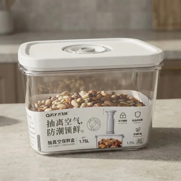Taper Hermético 1700ml Válvula Vacío Sin Bomba Freezer Transparente