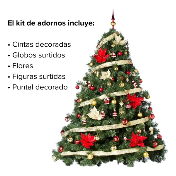 Arbol de Navidad Extra Lujo Patagonia 1,80mts Adornos Rojo Oro