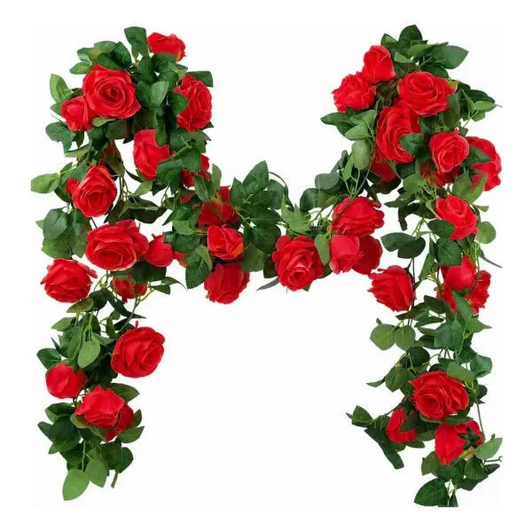 Flores Artificiales Enredadera Rosa Pack X3 Guía Guirnalda Rojo