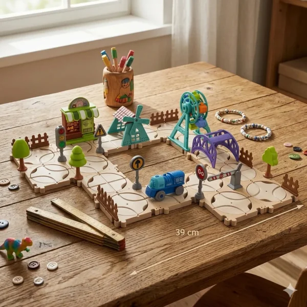 Pista Tren Eléctrico Puzzle 65 Piezas Diy Armable Niños Tren Beige